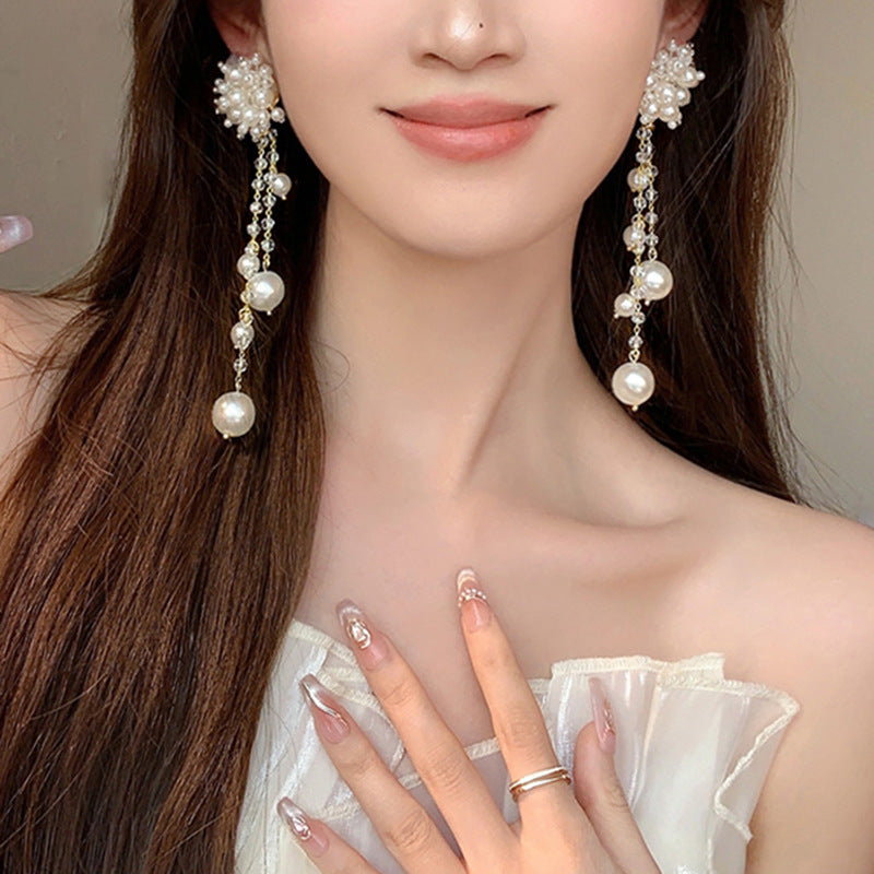 銀針歐美金屬風珍珠蝴蝶花朵流蘇耳釘小衆個性耳環時尚誇張耳飾女