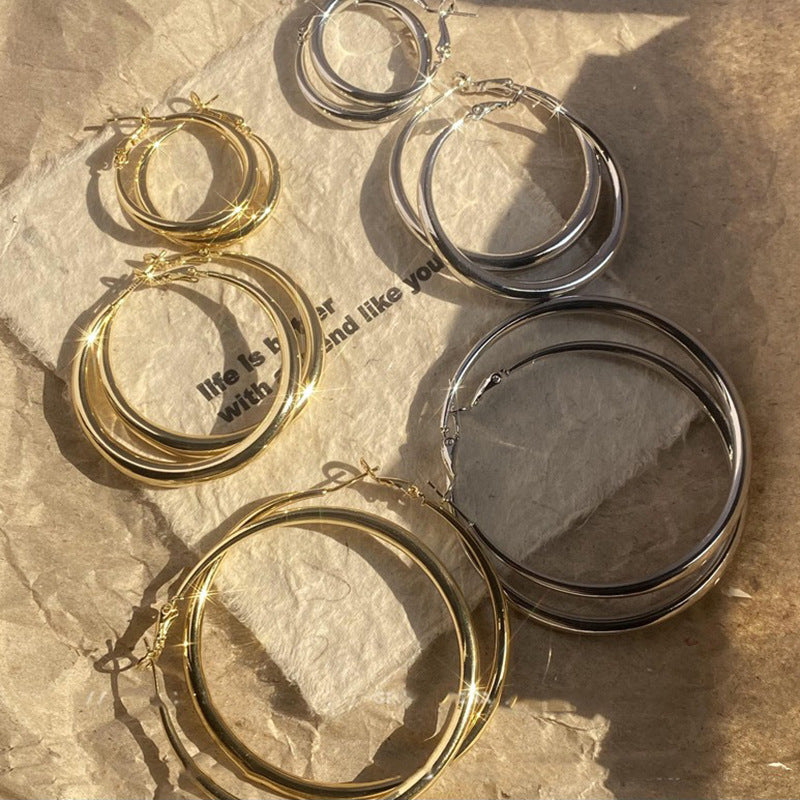 銀針歐美誇張圓形素圈耳環時尚個性冷淡風耳圈輕奢高級感耳飾