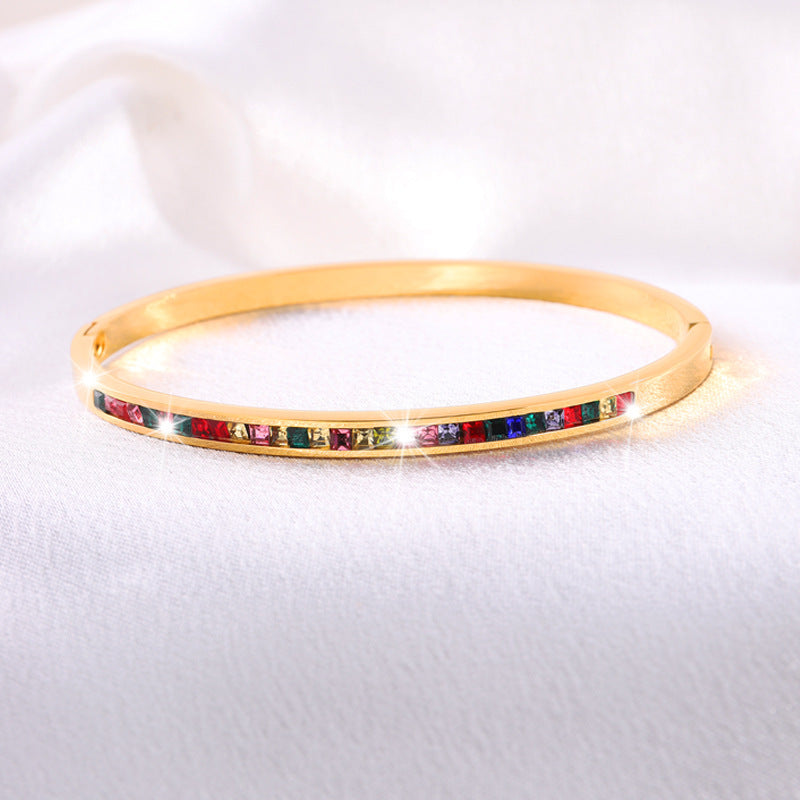 钛钢手镯彩色单排钻手镯女生高级感精致个性轻奢不掉色手镯