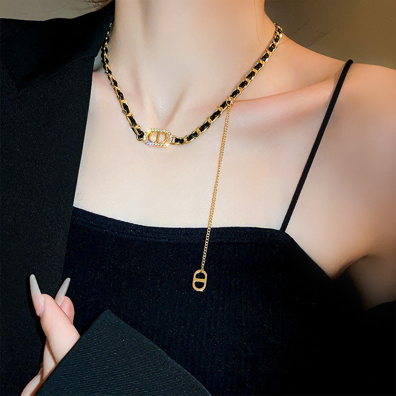 韓國冷淡風鑲鑽鋯石弧線項鍊時尚輕奢氣質鎖骨鏈高級感新款項飾女