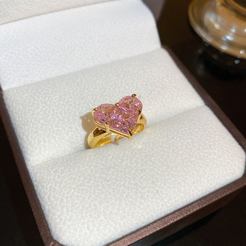 韓國時尚鋯石字母愛心幾何開口戒指輕奢小衆高級感食指戒百搭手飾