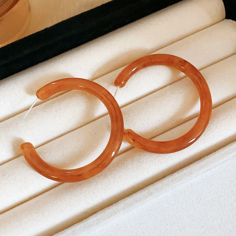 銀針樹脂暈染花朵耳環輕奢高級感耳釘復古時尚百搭耳飾設計感小衆