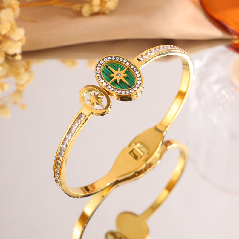 時尚高級感新品八芒星不鏽鋼手鐲跨境女輕奢不掉色彈簧開口手飾品