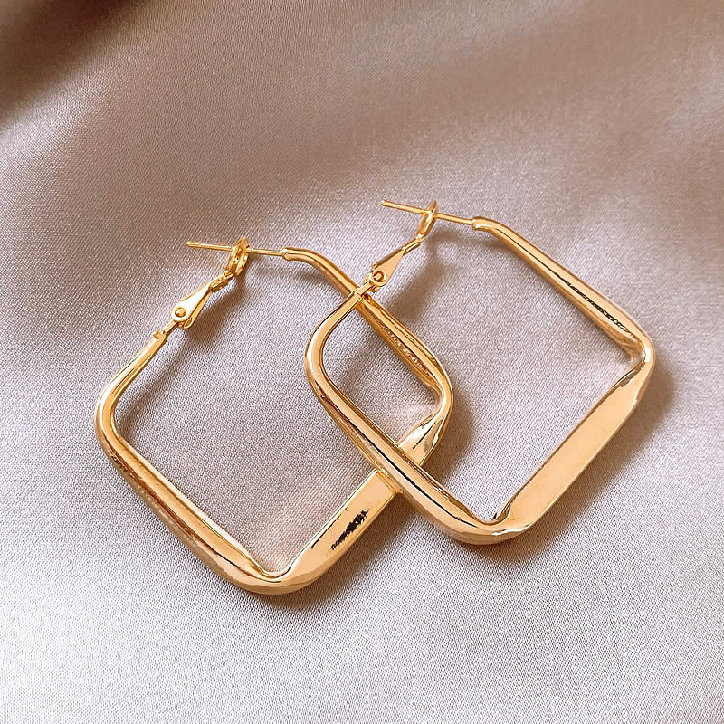 銀針歐美跨境金屬風素圈幾何耳圈氣質個性耳釘耳環誇張高級感耳飾