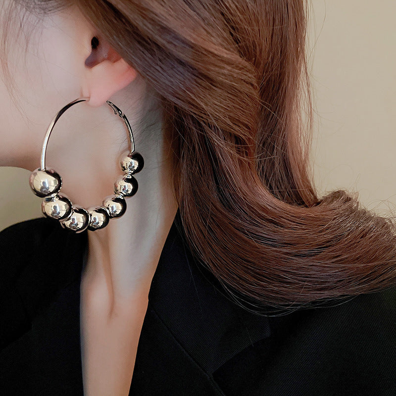 銀針歐美誇張銀色素圈愛心耳環冷淡風時尚耳圈輕奢個性高級感耳飾