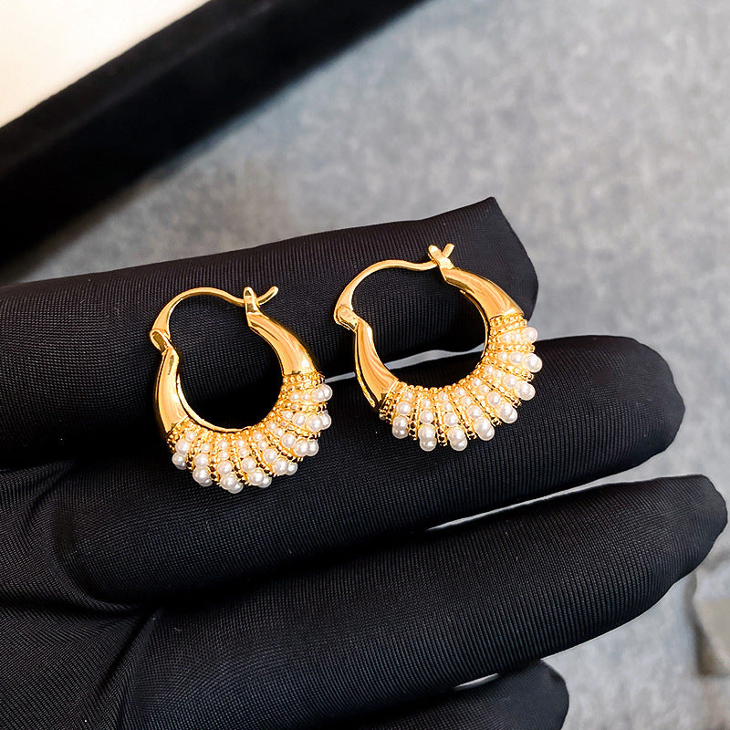 銀針法式復古字母豬鼻子土星珍珠耳環一款兩戴耳釘輕奢高級感耳飾