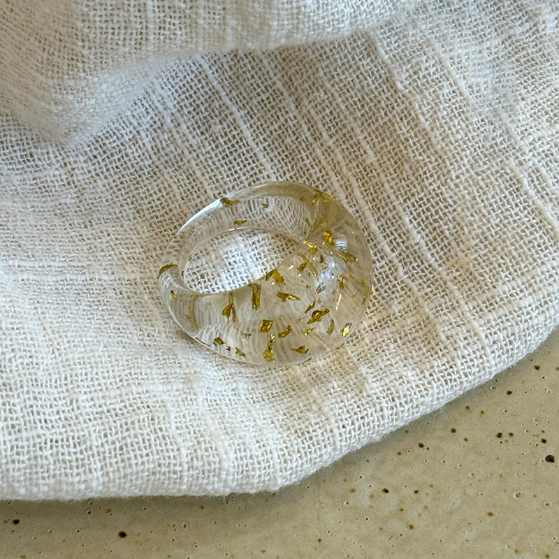 跨境暈染樹脂橢圓幾何戒指小衆復古清冷感指環氣質高級感手飾