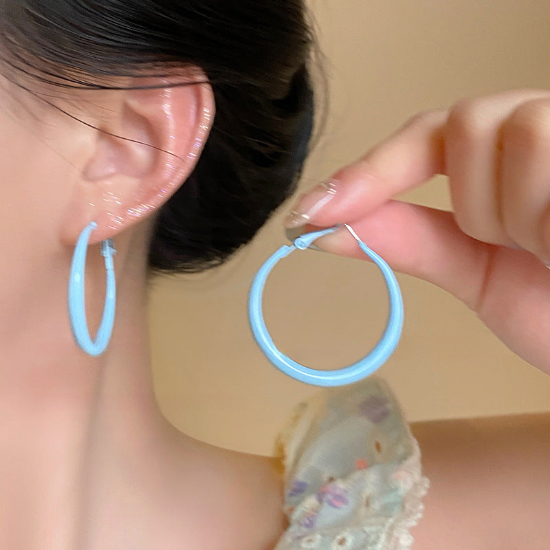 银针多巴胺光面圆形耳圈时尚甜美个性耳环小众简约高级感耳饰