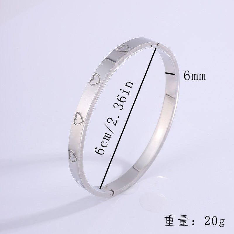 鈦鋼手鐲18k真金電鍍愛心鏡面手鐲女生高級感歐美時尚跨境手鐲