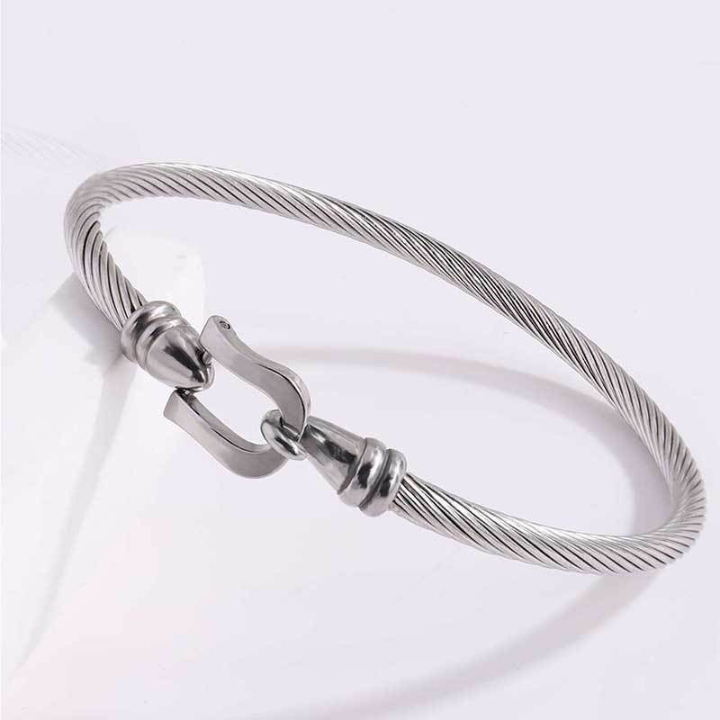 鈦鋼手鐲彈力馬蹄扣手鐲女生高級感個性簡約不掉色精緻手環