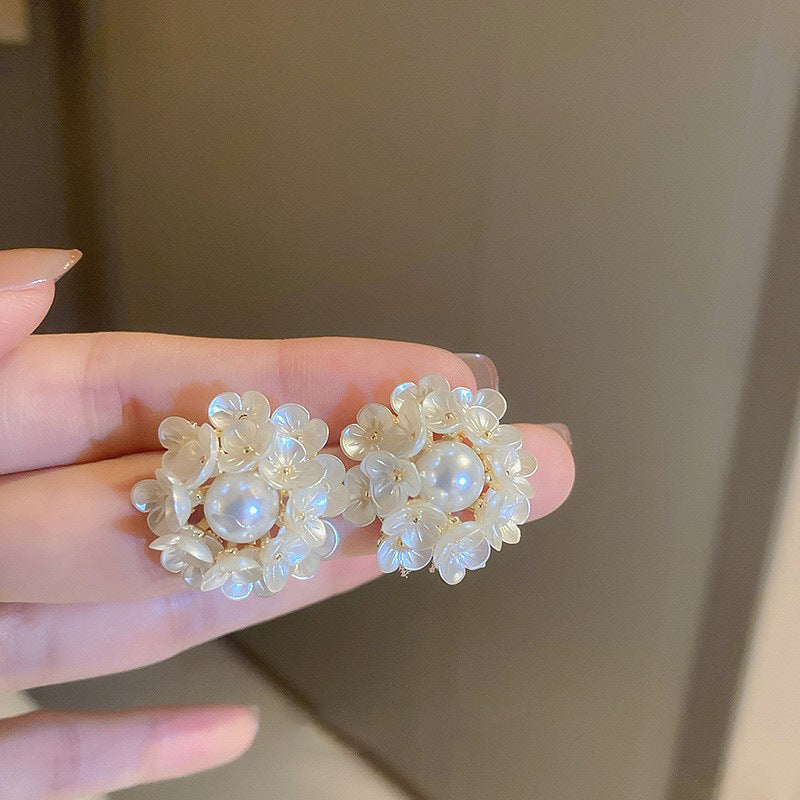 銀針輕奢鋯石花朵蝴蝶珍珠款耳釘氣質耳環高級感秋冬法式復古耳飾