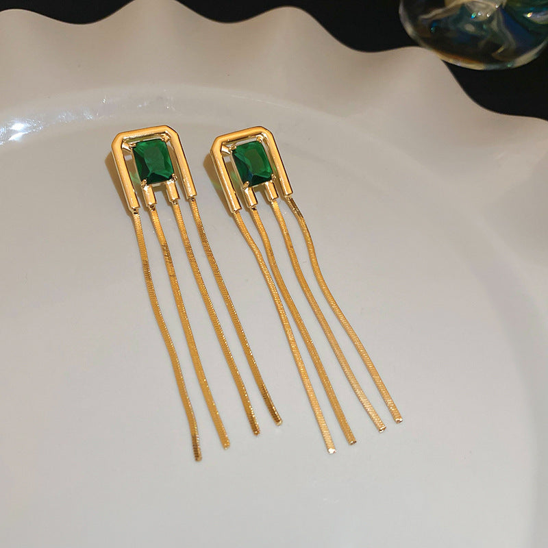 歐美跨境綠色鋯石花朵幾何耳釘氣質百搭耳環輕奢高級感耳飾設計感