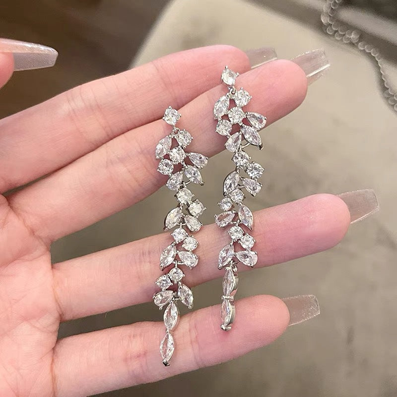 銀針輕奢鋯石几何蝴蝶花朵流蘇耳釘個性冷淡風耳環歐美高級感耳飾