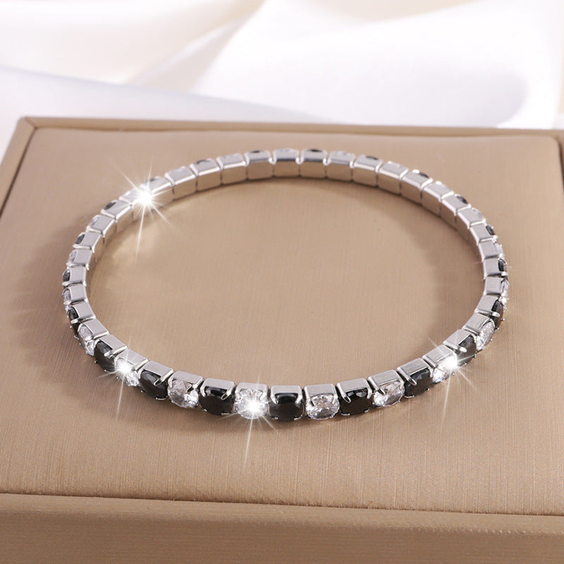 鈦鋼手鐲彈力鑲鑽滿鑽不鏽鋼手鐲女生高級感時尚輕奢不掉色手環