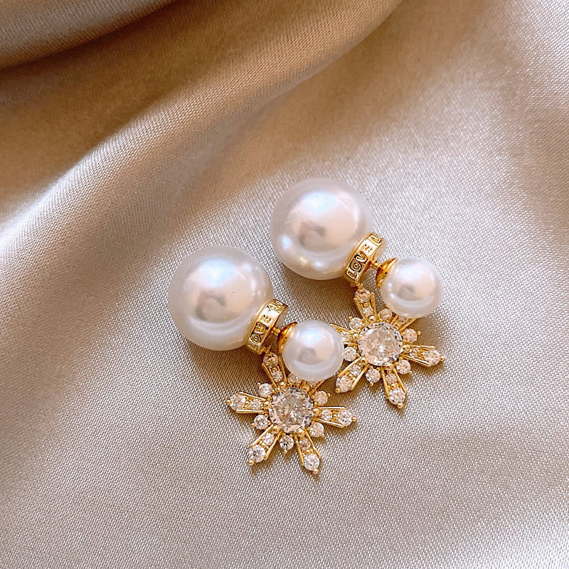 銀針法式復古字母豬鼻子土星珍珠耳環一款兩戴耳釘輕奢高級感耳飾