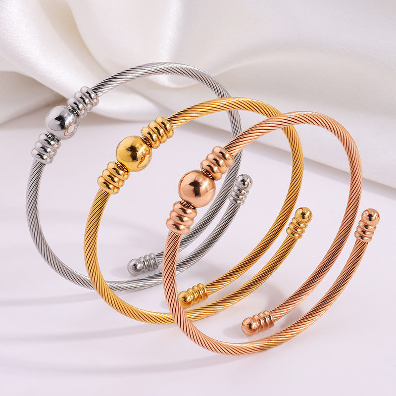 鈦鋼手鐲開口圓珠精緻手鐲女生高級感時尚歐美風不掉色百搭手環