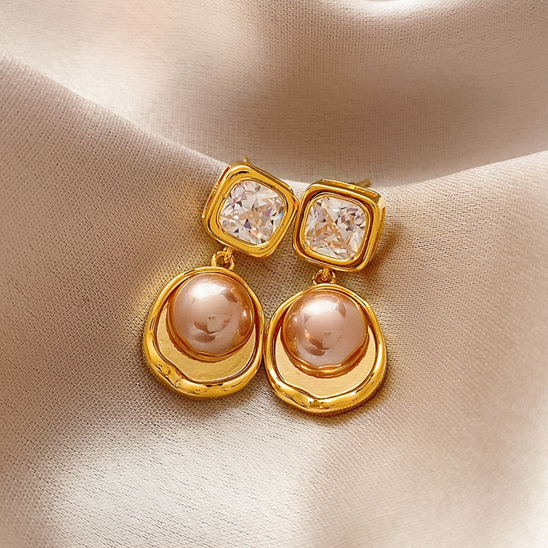 銀針歐美輕奢人造鋯石水晶款愛心耳釘時尚宮廷風耳環高級感耳飾女