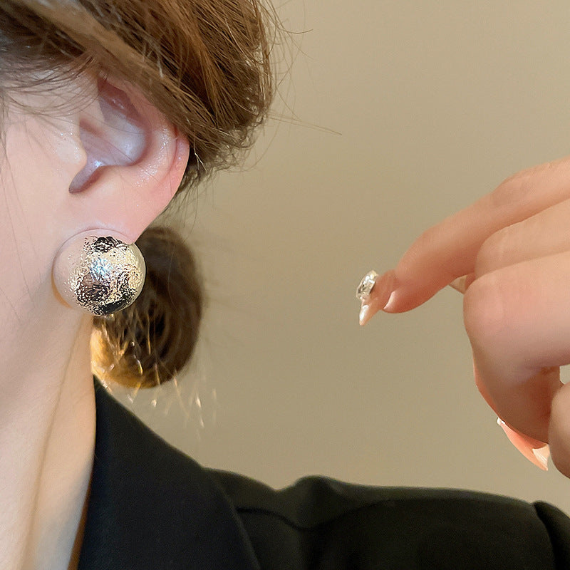 銀針跨境高級感銀色幾何圓珠愛心耳釘小衆個性耳環冷淡風耳飾