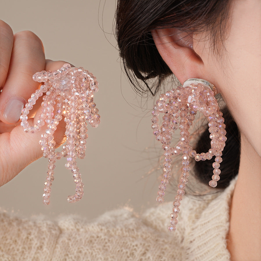 銀針小清新玻璃珠花朵流蘇耳環小衆個性誇張耳釘時尚度假風耳飾女