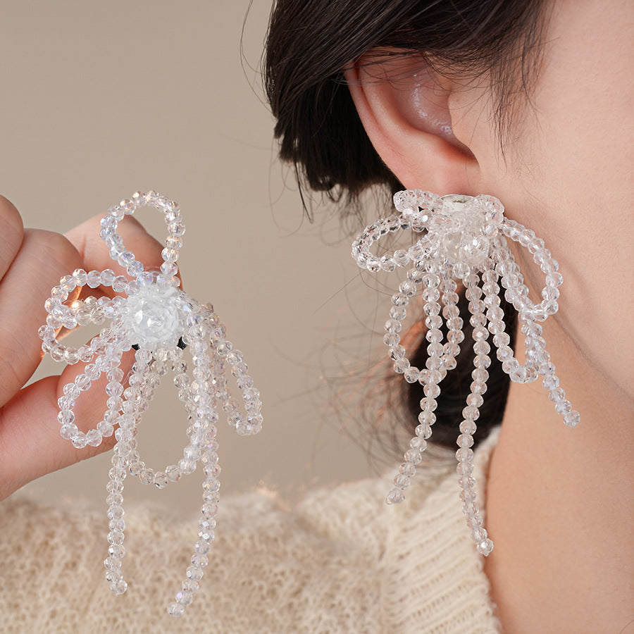 銀針小清新玻璃珠花朵流蘇耳環小衆個性誇張耳釘時尚度假風耳飾女