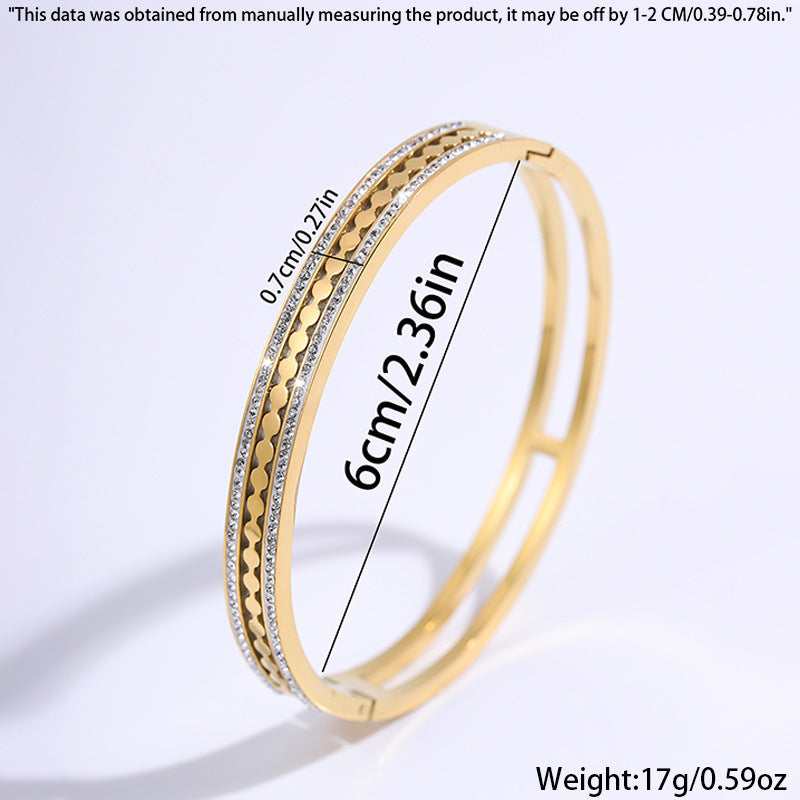 新款歐美時尚滿天星不掉色鈦鋼手鐲女高級感情侶簡約百搭手鐲飾品