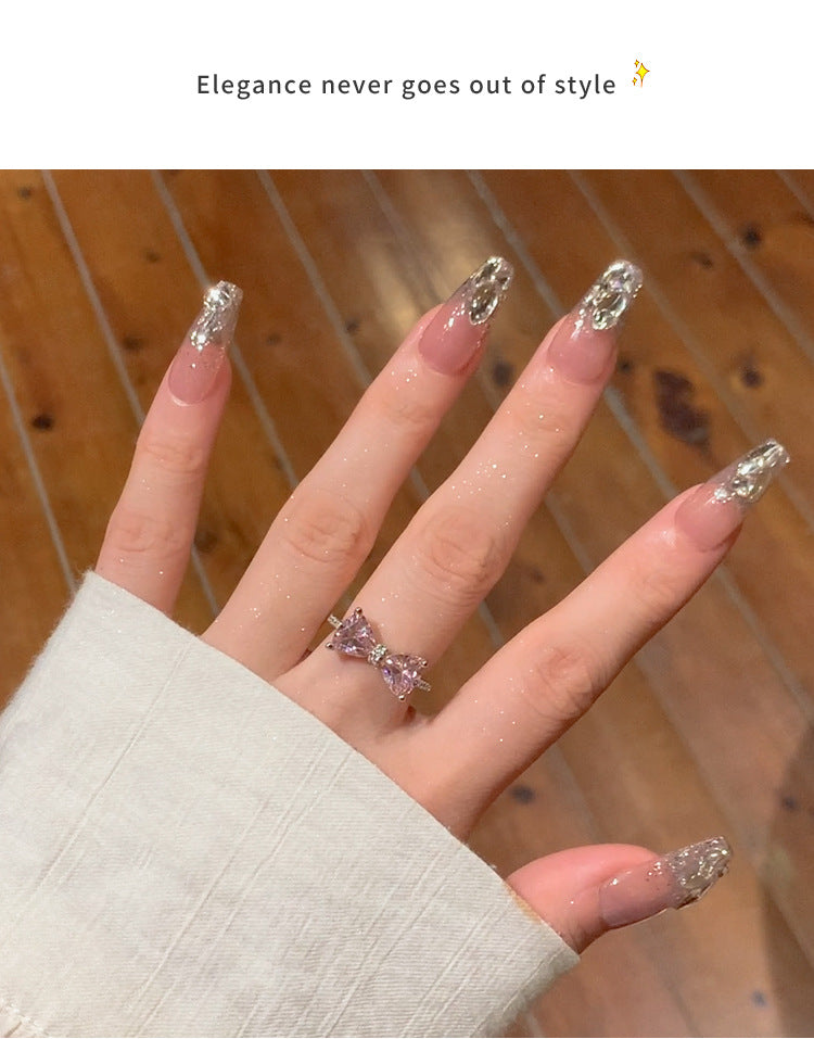 韓系甜美鋯石蝴蝶結開口戒指輕奢高級感食指戒精緻設計感小衆手飾