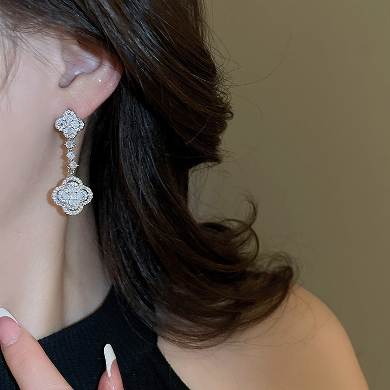 銀針輕奢鋯石几何蝴蝶花朵流蘇耳釘個性冷淡風耳環歐美高級感耳飾