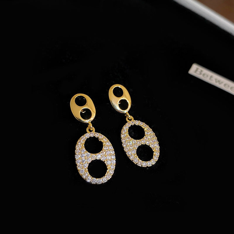 銀針小衆復古C形人造虎眼石耳環氣質設計感耳釘輕奢高級感耳飾女