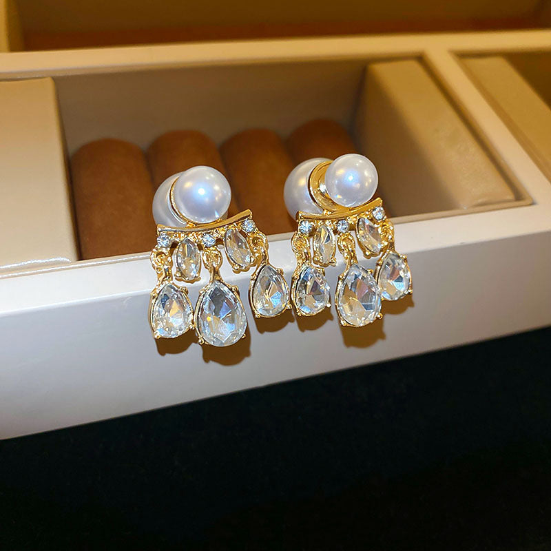 銀針輕奢鋯石花朵蝴蝶珍珠款耳釘氣質耳環高級感秋冬法式復古耳飾