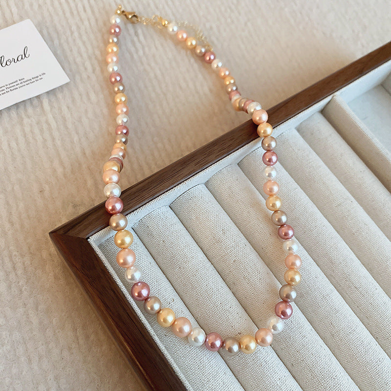 法式復古灰色珍珠項鍊小衆簡約設計感鎖骨鏈氣質輕奢高級感項飾女