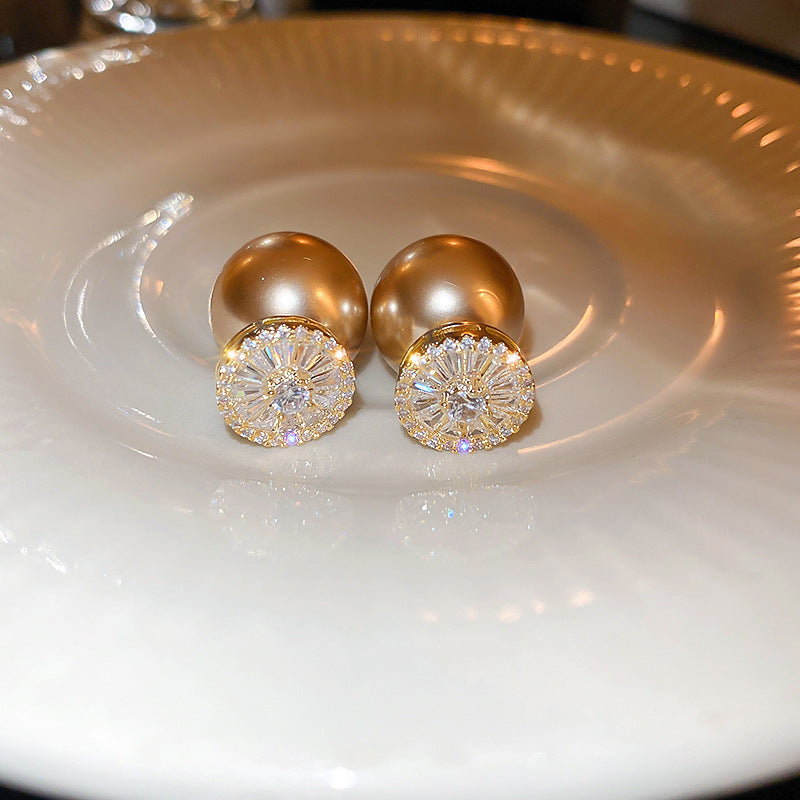 銀針輕奢鋯石花朵蝴蝶珍珠款耳釘氣質耳環高級感秋冬法式復古耳飾