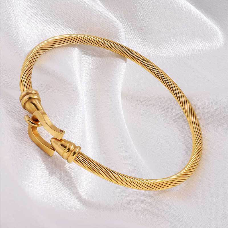 鈦鋼手鐲彈力馬蹄扣手鐲女生高級感個性簡約不掉色精緻手環