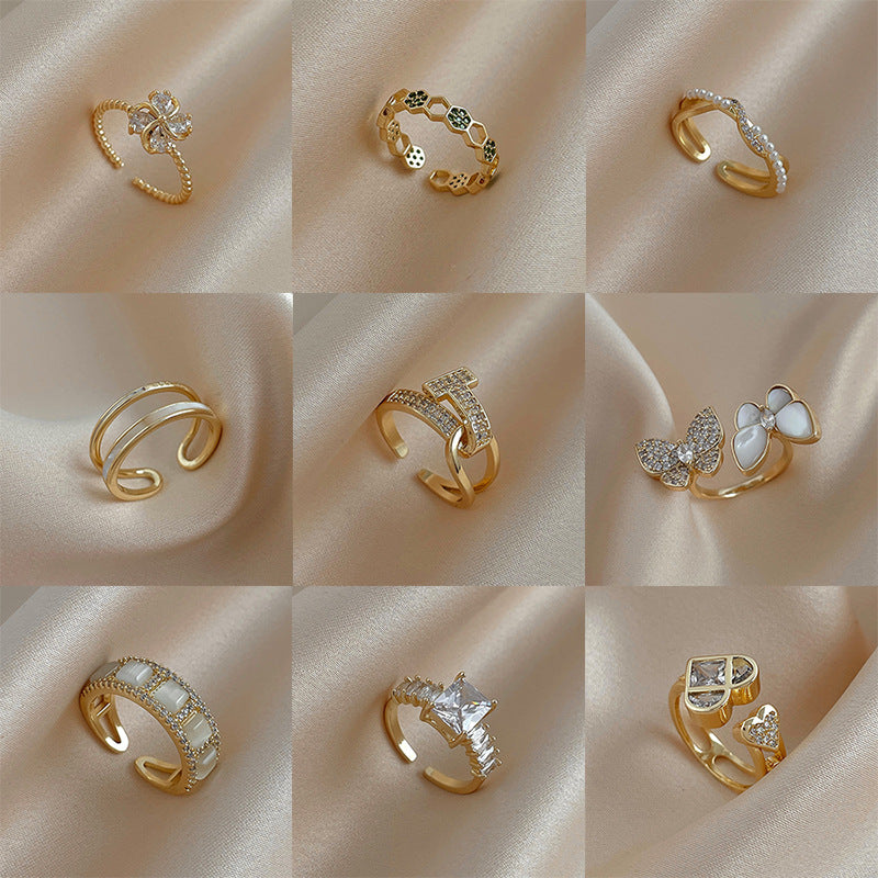 韓國氣質鑲鑽幾何鋯石開口戒指時尚設計感指環食指戒網紅百搭手飾