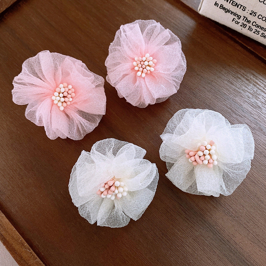 銀針波西米亞粉色網紗花朵耳環時尚甜美百搭學生耳飾小清新度假風耳飾