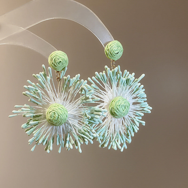 銀針小清新藍色米珠水晶花朵耳環甜美少女耳釘輕奢高級感耳飾