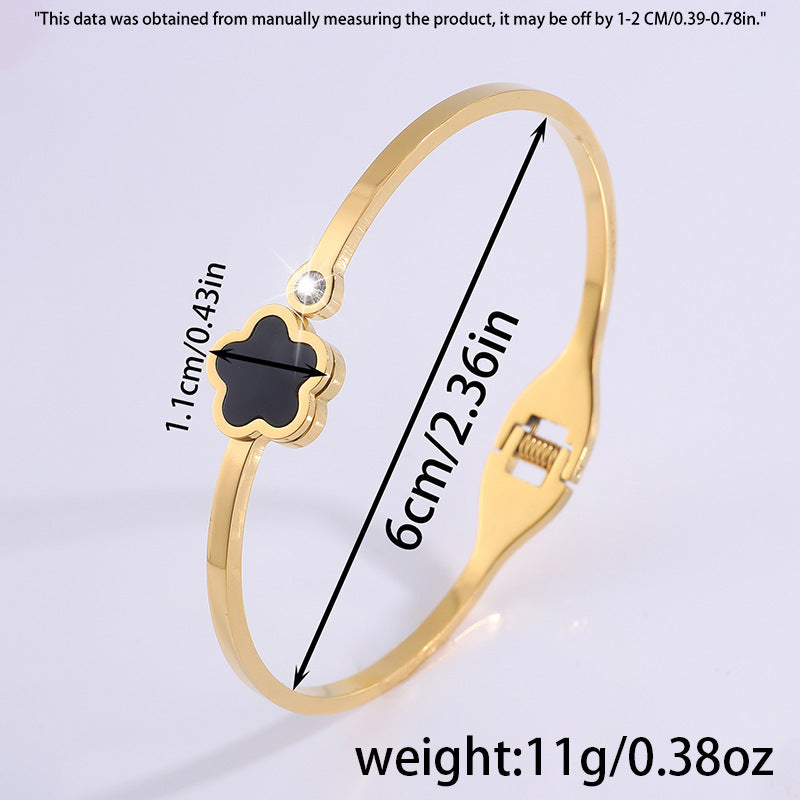 韓版五葉花玫瑰金鈦鋼手鐲時尚爆款手飾鑲鑽女新款個性不鏽鋼手環