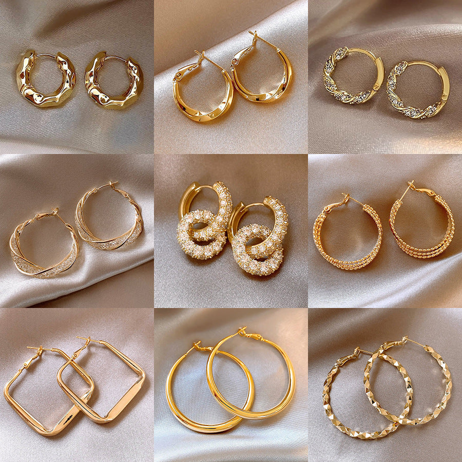 銀針歐美跨境金屬風素圈幾何耳圈氣質個性耳釘耳環誇張高級感耳飾