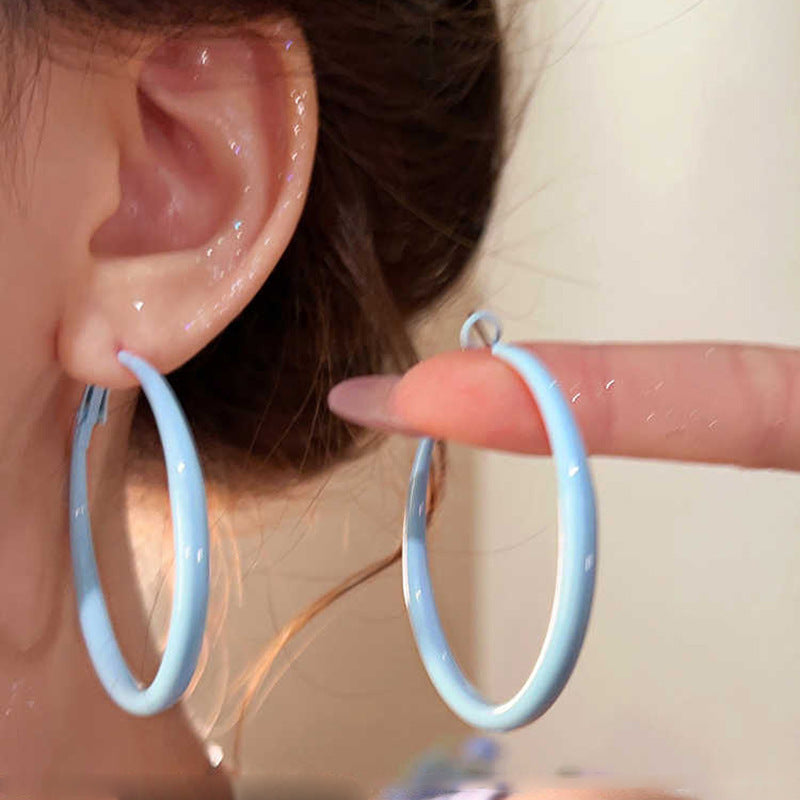 銀針多巴胺彩色耳圈甜美小清新簡約個性耳環設計感小衆歐美耳飾女