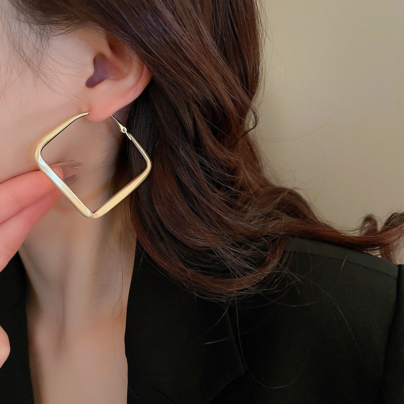 銀針歐美誇張金屬風幾何耳環簡約小衆設計耳釘氣質時尚高級感耳飾