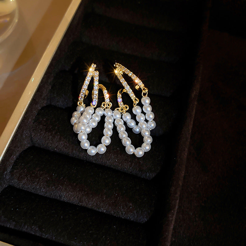 銀針輕奢鋯石几何蝴蝶花朵流蘇耳釘個性冷淡風耳環歐美高級感耳飾