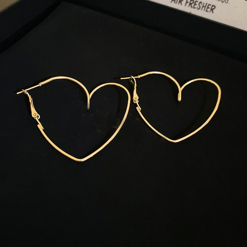 銀針歐美冷淡風鑲鑽愛心圓圈耳圈小衆簡約誇張耳環百搭高級感耳飾