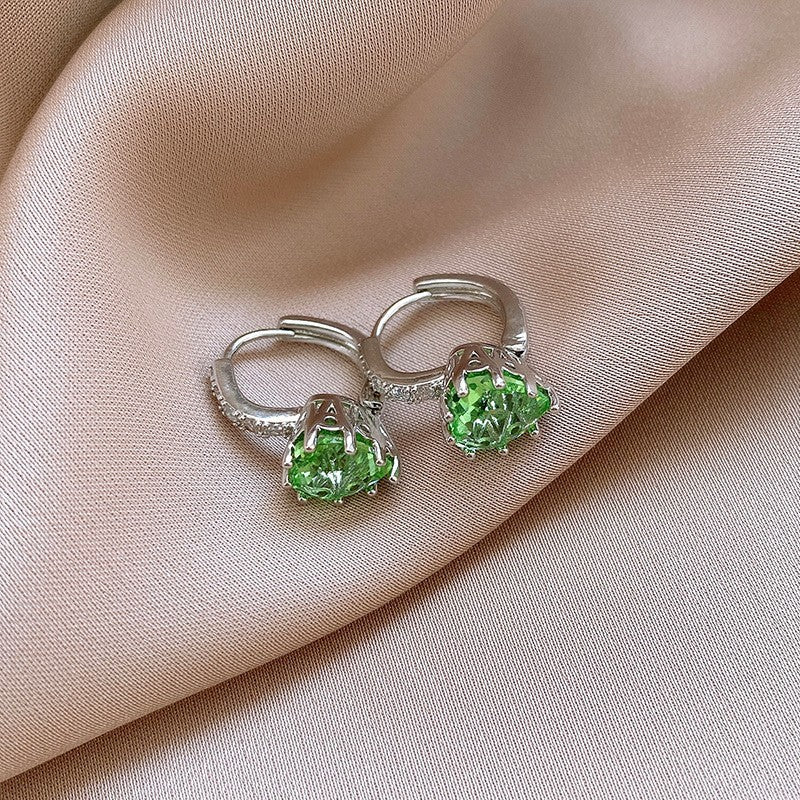 歐美跨境綠色鋯石花朵幾何耳釘氣質百搭耳環輕奢高級感耳飾設計感