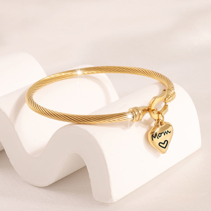 鈦鋼手鐲麻花線桃心愛心刻字英文精緻不鏽鋼女生高級感小衆風手環
