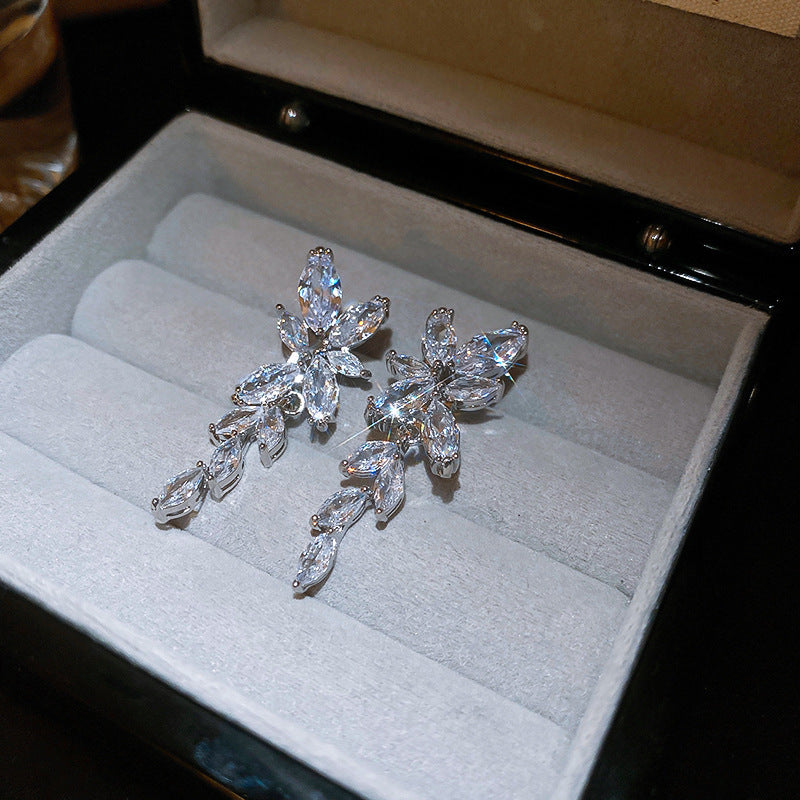 銀針輕奢鋯石几何蝴蝶花朵流蘇耳釘個性冷淡風耳環歐美高級感耳飾