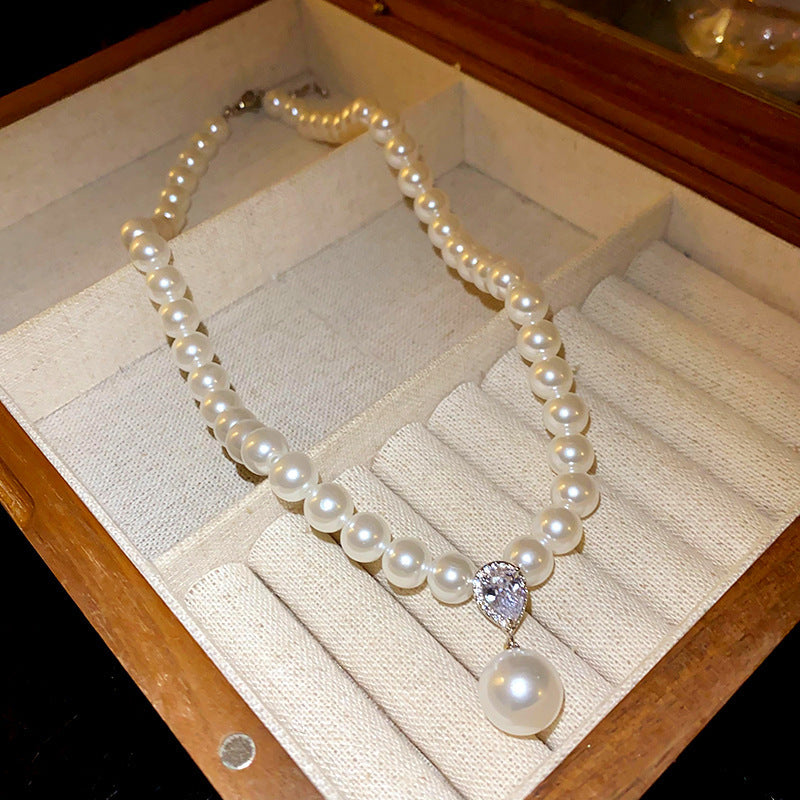 法式復古灰色珍珠項鍊小衆簡約設計感鎖骨鏈氣質輕奢高級感項飾女