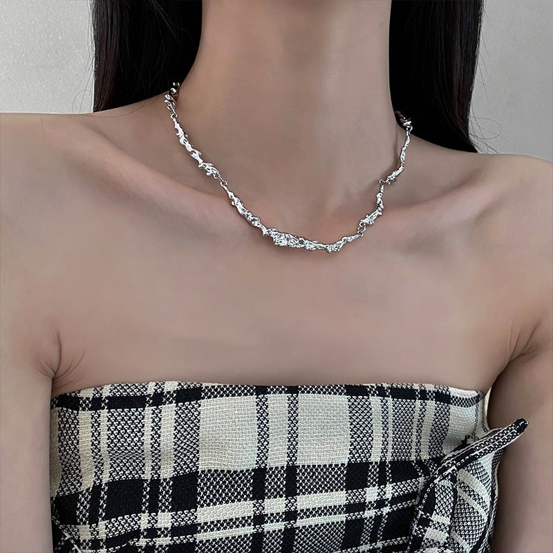 韓國冷淡風鑲鑽鋯石弧線項鍊時尚輕奢氣質鎖骨鏈高級感新款項飾女