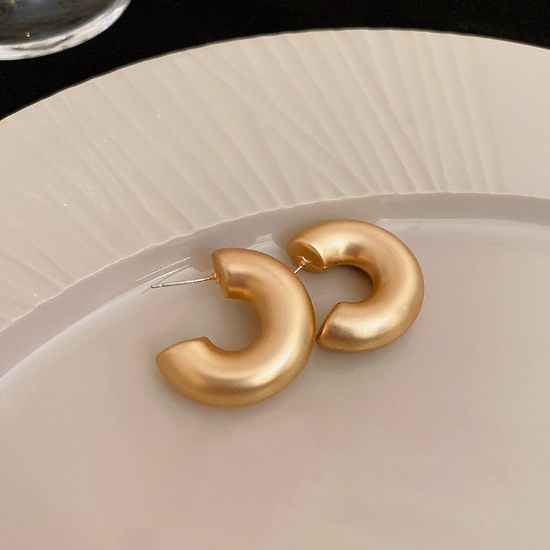 銀針歐美輕奢金屬風拉絲方形愛心耳環女網紅個性幾何耳釘時尚耳飾