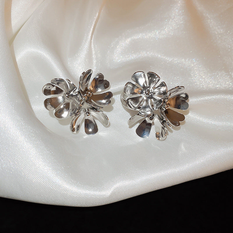 銀針跨境高級感銀色幾何圓珠愛心耳釘小衆個性耳環冷淡風耳飾