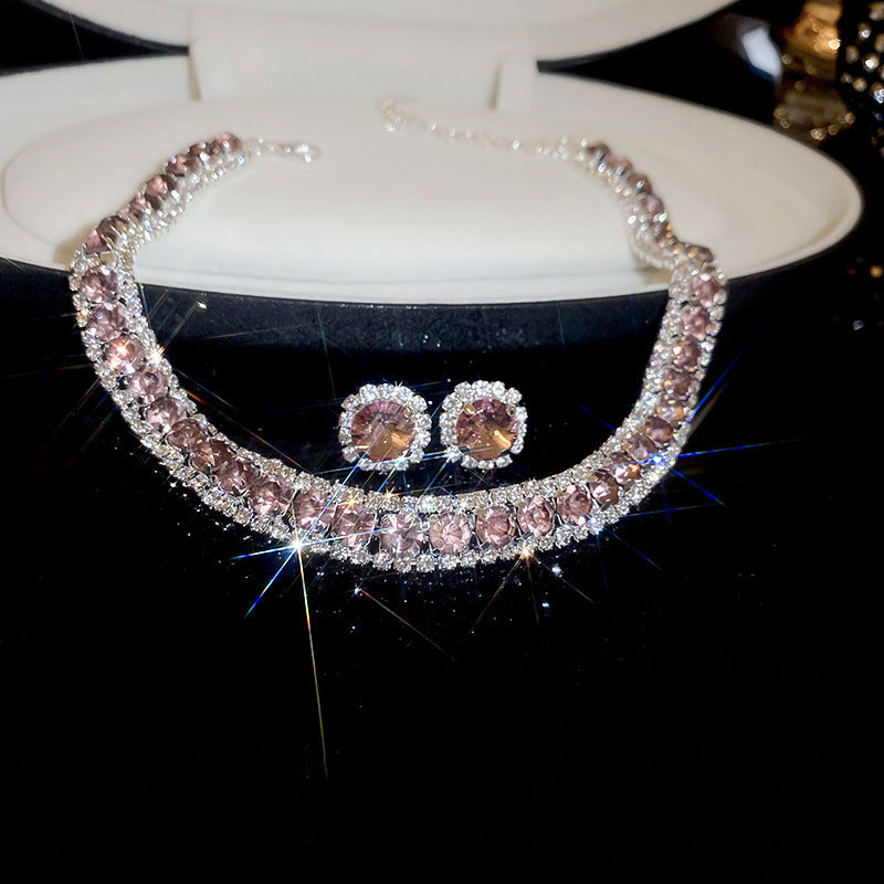 復古輕奢祖母綠鑲鑽方形項鍊2件套時尚小衆鎖骨鏈時尚高級感項飾