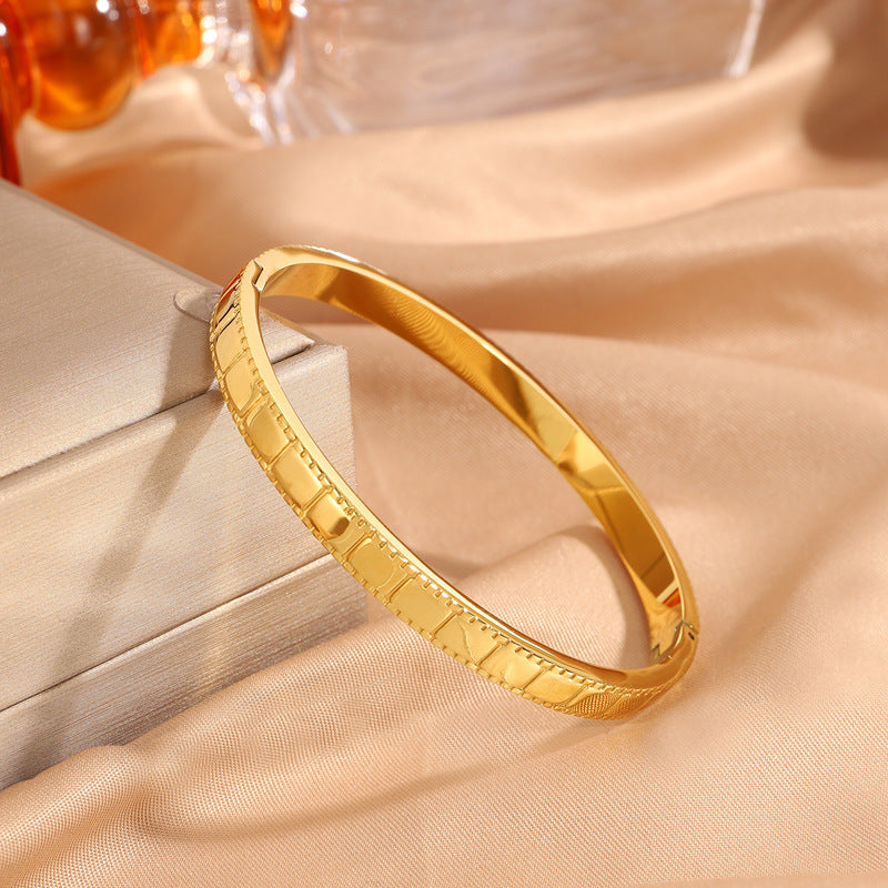 鈦鋼手鐲女簡約設計不掉色大方點點時尚情侶款方塊手環手鐲飾品